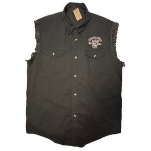 NWT Hellfighters USA Motorcycle Shop Vest 3XL Cut Off Button Up Black Biker